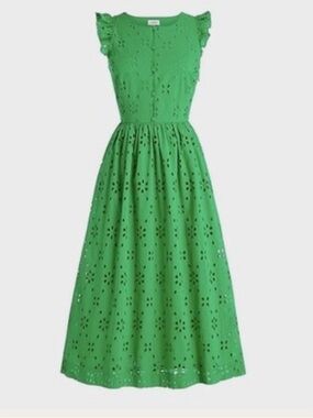 J. Crew Bright Green Eyelet Maxi Dress